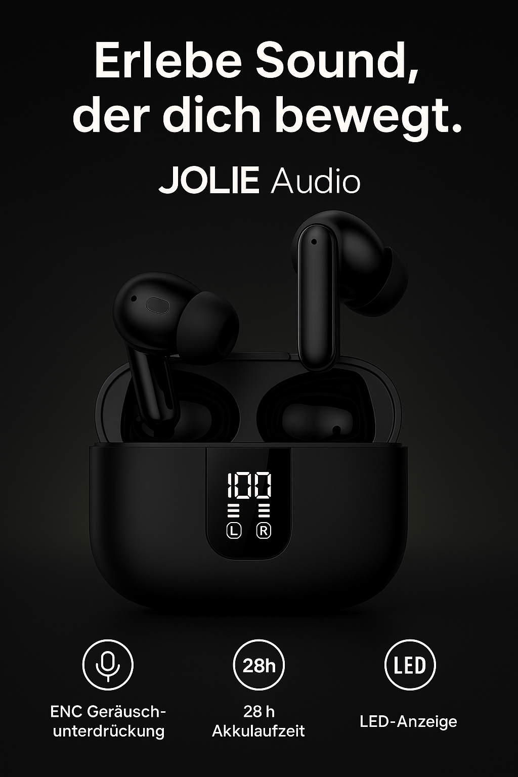 JOLIE™ Kabellose Earbuds – Bluetooth 5.3, ENC 4-Mic Noise Cancelling, 28h Akku, Wasserschutz IPX4