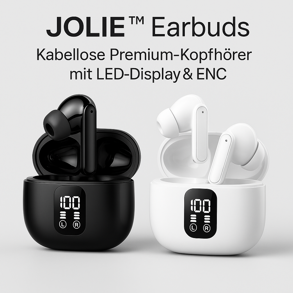 JOLIE™ Kabellose Earbuds – Bluetooth 5.3, ENC 4-Mic Noise Cancelling, 28h Akku, Wasserschutz IPX4