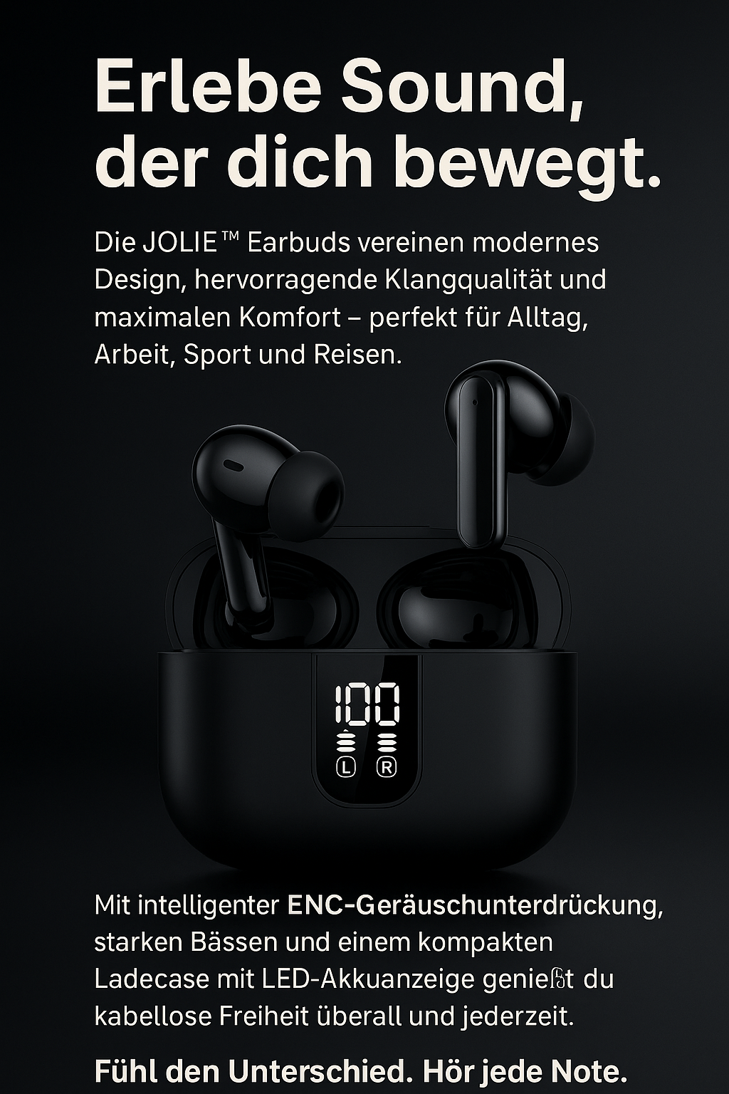 JOLIE™ Kabellose Earbuds – Bluetooth 5.3, ENC 4-Mic Noise Cancelling, 28h Akku, Wasserschutz IPX4