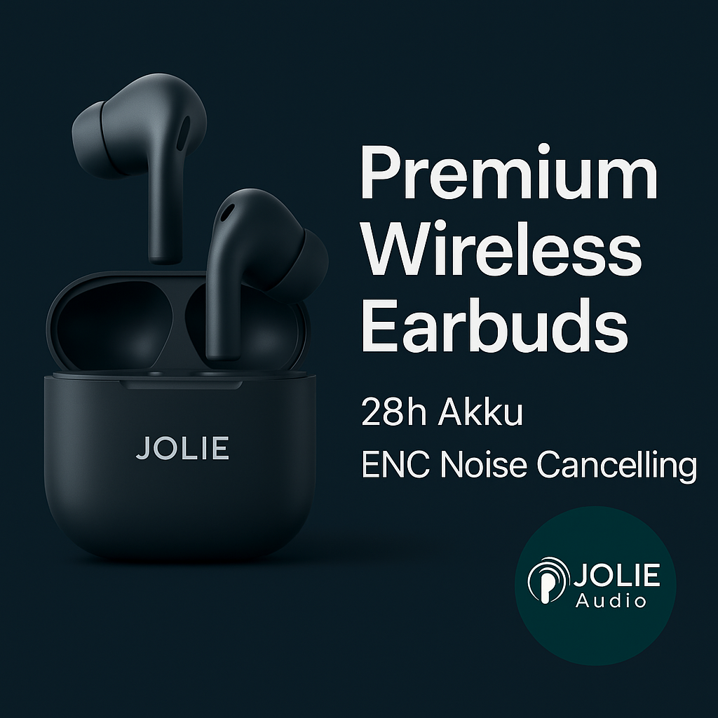 JOLIE™ Kabellose Earbuds – Bluetooth 5.3, ENC 4-Mic Noise Cancelling, 28h Akku, Wasserschutz IPX4