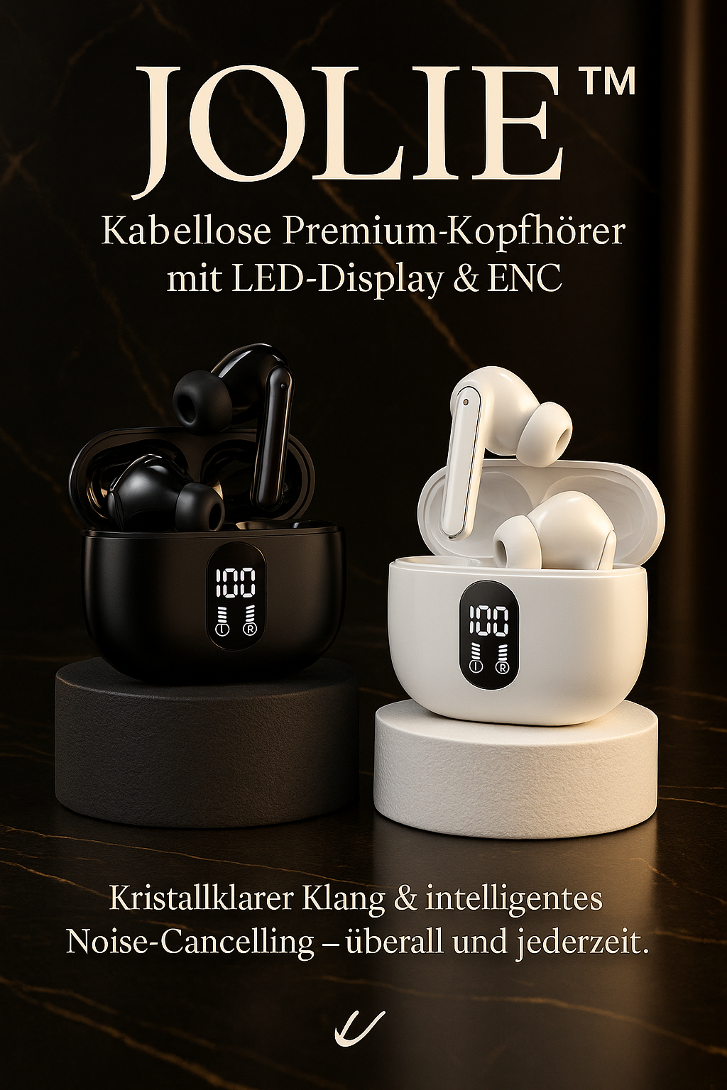 JOLIE™ Kabellose Earbuds – Bluetooth 5.3, ENC 4-Mic Noise Cancelling, 28h Akku, Wasserschutz IPX4