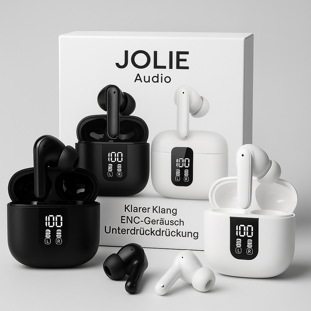 JOLIE™ Kabellose Earbuds – Bluetooth 5.3, ENC 4-Mic Noise Cancelling, 28h Akku, Wasserschutz IPX4